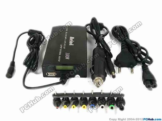 70383 Mcind Power Inverter Universal Laptop Adapter Inverter, 505K, 100W, w/ LCD display Mcind Power Inverter Universal Laptop Adapter <p><strong>Convert DC 12V provided by the automobile or AC 100-240V electricity:</strong></p>
<ul>    
<li>into DC&nbsp;12V to 24V Max. 100W, that power notebook / laptop computers and any electric equipments with power consumption less than DC 100W. </li>    
<li>&nbsp;into USB output for charging Laptops, iPod, iPhones, Cellular Phones, MP3/4 Players, Shavers and many others </li>    
<li>with LCD display indicating the selected DC valtage </li></ul>
<p><br />
</p>
<p><strong>Features:</strong></p>
<ul>    
<li>Material- Case of the adapter is made of aluminum alloy that serve as heatsink </li>    
<li>Automatic short circuit shut-off. </li>    
<li>Automatic Overload protection </li>    
<li>Max. 100W Watts Continuous Power output </li>    
<li>Input: DC 12V or AC 110-240V </li>    
<li>Output: DC 12V, 15, 16, 18, 19, 20, 22 and 24V Max. 100W. (Adjusted by the switch with LED light indication)) </li>    
<li>Output: USB DC 5V 2.0A </li></ul>
<p><strong>&nbsp;</strong></p>
<p><strong>8 different sizes of tips are included:<br />
</strong>External diameter x internal diameter.</p>
<ul>    
<li>3.5x1.7mm </li>    
<li>4.0x1.7mm </li>    
<li>4.8x1.7mm </li>    
<li>5.5x1.7mm </li>    
<li>5.5x2.1mm </li>    
<li>5.5x2.5mm </li>    
<li>6.3x3.0mm </li>    
<li>6.0x1.0mm (pin inside) </li></ul>