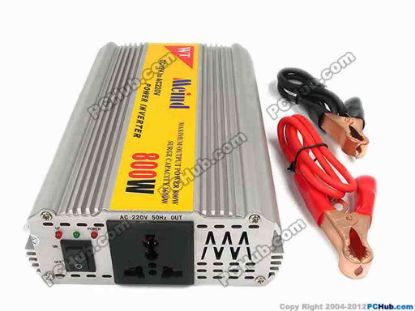 70477 Mcind Power Inverter DC Power Inverter Inverter, CH-800W, 800W, US/EU/AU/UK Socket, Silve Mcind Power Inverter DC Power Inverter <span id="ctl00_ContentPlaceHolder1_ItemDesc1_lblItemDescription"><strong>Convert DC 12V provided by the automobile into AC 220V that power any electric equipments with power input AC 220V Max. 800W<br />
</strong>
<p><br/></p>
<p><strong>Features:</strong></p>
<ul>    
<li>Material- Case of the inverter is made of aluminum alloy that serve as heatsink </li>    
<li>Built-in ventilation fan </li>    
<li>LED indicator: power on. </li>    
<li>Automatic short circuit shut-off. </li>    
<li>Automatic Overload protection &gt; 800W </li>    
<li>Under voltage alarm: 10.4 to 11V </li>    
<li>Low voltage shut-off: 9.6V </li>    
<li>Over voltage shut-off: 14V </li>    
<li>Max. 800W Watts Continuous Power output </li>    
<li>Surge capacity 1600 watts </li>    
<li>Fuse protection:&nbsp;4 x 15A fusees </li></ul>
<p><br/></p>
<ul>    
<li>Input: DC 11V - 14V </li>    
<li>Output: AC 220V 50Hz Max. 800W. </li>    
<li>Output Socket: US, EU, AU and UK (13A and 15A plug) multi socket </li></ul></span>