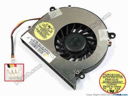 70503 Forcecon DFS531205M30T Cooling Fan  F8M0-CCW, bw75x70x12, w65x3x3, 5V 0.5A, Bare Fan Forcecon DFS531205M30T Cooling Fan  