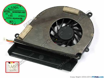 70562 ADDA AB0805MX-HB3 Cooling Fan  KTKAA, w20x3x3, 5V 0.38A, Bare Fan ADDA AB0805MX-HB3 Cooling Fan  