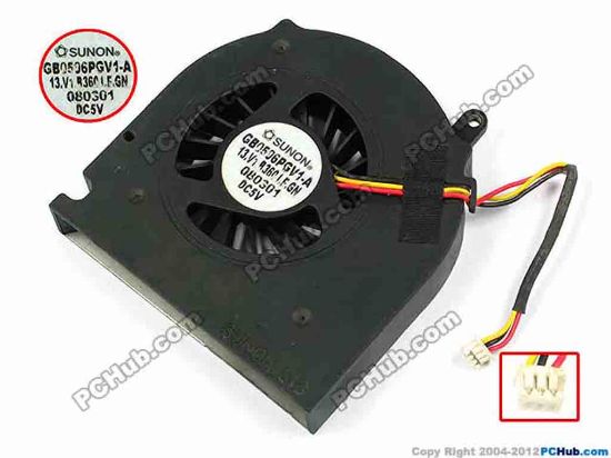 70573 SUNON GB0506PGV1-A Cooling Fan  13.V1.B3601.F.GN, bw63x63x12, w60x3x3, 5V, Bare Fa SUNON GB0506PGV1-A Cooling Fan  