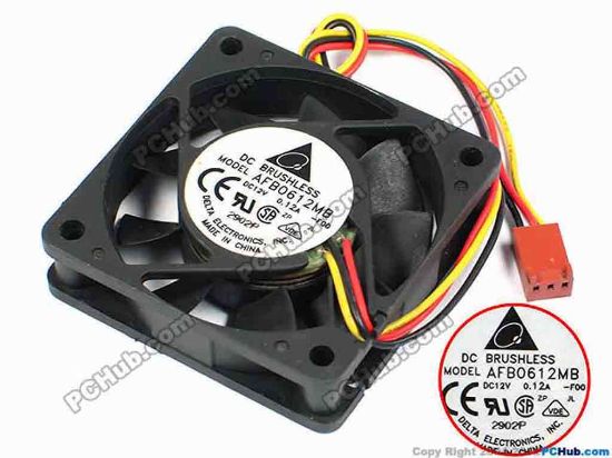 70826 Delta Electronics AFB0612MB Server - Square Fan -F00, sq60x60x15, w200x3x3, 12V 0.12A Delta Electronics AFB0612MB Server - Square Fan 