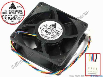 70997 Delta Electronics AFB0712VH Server - Square Fan -5U28, sq70x70x25, w150x4x4, 12V 0.56A Delta Electronics AFB0712VH Server - Square Fan 