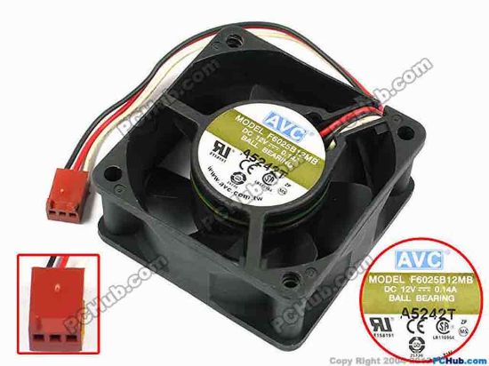 70999 AVC F6025B12MB Server - Square Fan sq60x60x25, w130x3x3, 12V 0.14A AVC F6025B12MB Server - Square Fan 