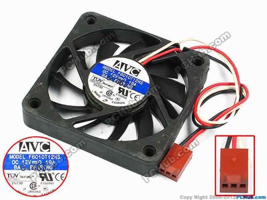 71030 AVC F6010T12HS Server - Square Fan sq60x60x10, w160x3x3, 12V 0.19A AVC F6010T12HS Server - Square Fan 