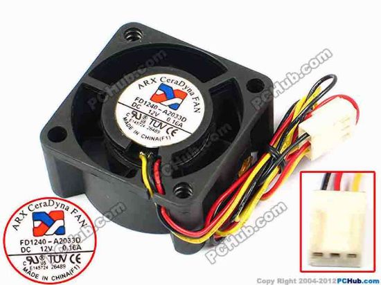 71048 ARX FD1240-A2033D Server - Square Fan sq40x40x20, w300x3x3, 12V 0.16A ARX FD1240-A2033D Server - Square Fan 