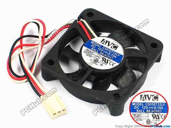 71133 AVC C5010T12LV Server - Square Fan sq50x50x10, w160x3x3, 12V 0.15A AVC C5010T12LV Server - Square Fan 