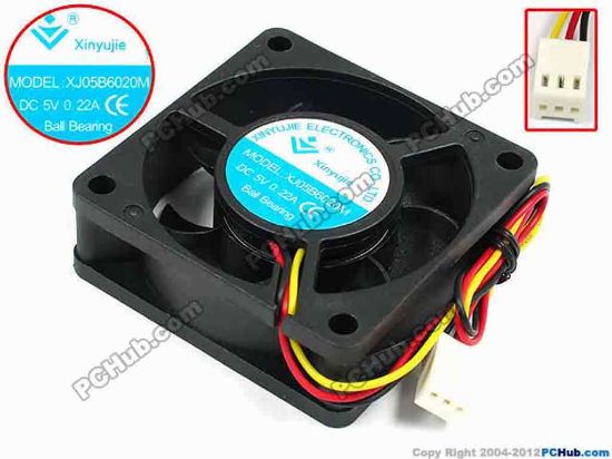 71410 Xinyujie DC- Bearing OEM- Square Fan XJ05B6020M, w215x3X3, 0.22A Xinyujie DC- Bearing OEM- Square Fan 