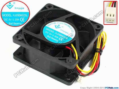 71424 Xinyujie DC- Bearing OEM- Square Fan XJ05B6025L, w215x3X3, 0.20A Xinyujie DC- Bearing OEM- Square Fan 