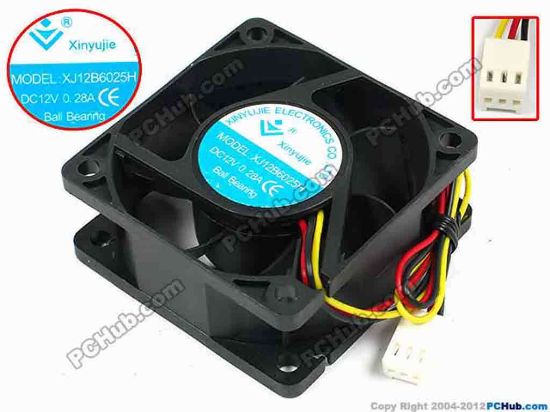 71425 Xinyujie DC- Bearing OEM- Square Fan XJ12B6025H, w215x3X3, 0.28A Xinyujie DC- Bearing OEM- Square Fan 