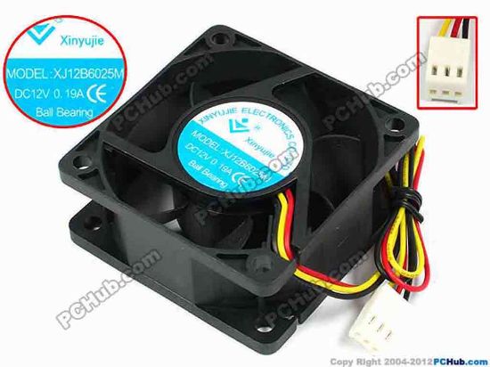 71427 Xinyujie DC- Bearing OEM- Square Fan XJ12B6025M, w215x3X3, 0.19A Xinyujie DC- Bearing OEM- Square Fan 