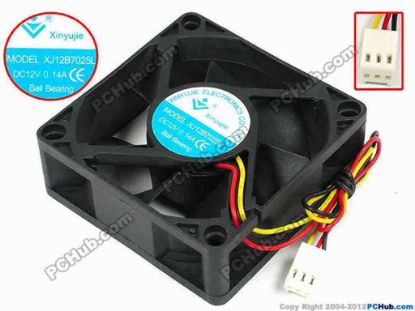 71464 Xinyujie DC- Bearing OEM- Square Fan XJ12B7025L, w205x3x3, 0.14A Xinyujie DC- Bearing OEM- Square Fan 