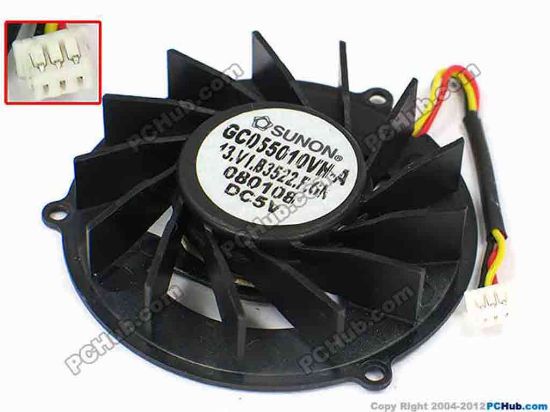 71693 SUNON GC055010VH-A Cooling Fan  13.V1.B3522.F.GN, dia48.5x11, w50x3x3, 5V, Bare Fa SUNON GC055010VH-A Cooling Fan  