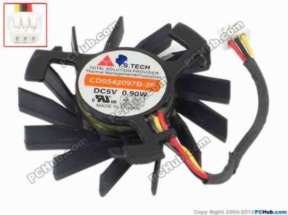 72443 Y.S TECH CD0542097B-2F Cooling Fan  dia37x9, w45x3x3, 5V 0.90W, Bare Fan Y.S TECH CD0542097B-2F Cooling Fan  