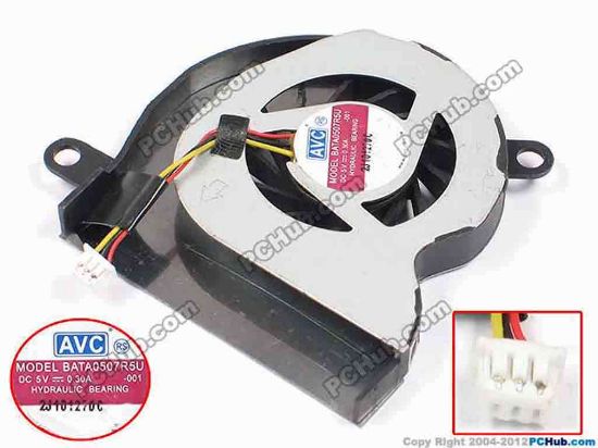 72445 AVC BATA0507R5U Cooling Fan  -001, bw53x55x7.3, w15x3x3, 5V 0.30A, Bare Fan AVC BATA0507R5U Cooling Fan  