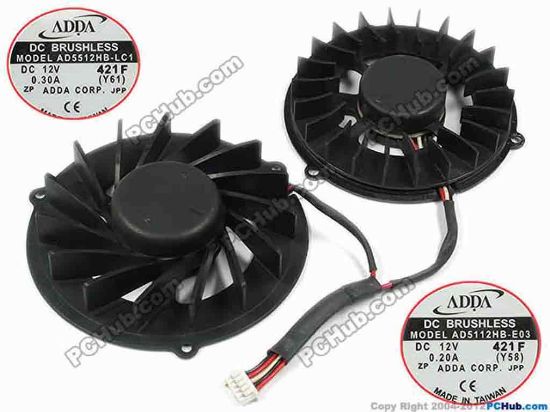 72446 ADDA AD5512HB-LC1 Server - Round Fan dia61x13, 12V 0.30A, With 2 Fan For 5-Pin ADDA AD5512HB-LC1 Server - Round Fan <p>ADDA:</p>
<p>&nbsp;&nbsp;&nbsp;&nbsp;&nbsp;&nbsp;&nbsp;&nbsp;&nbsp;&nbsp;&nbsp;&nbsp;AD5512HB-LC1, Y61,&nbsp;Fan Size:61x13mm,</p>
<p>&nbsp;&nbsp;&nbsp;&nbsp;&nbsp;&nbsp;&nbsp;&nbsp;&nbsp;&nbsp; Voltage:DC 12V, Ampere:0.30A</p>
<p>&nbsp;&nbsp;&nbsp;&nbsp;&nbsp;&nbsp;&nbsp;&nbsp;&nbsp;&nbsp;&nbsp;&nbsp;AD5112HB-E03, Y58, Fan Size:54x10mm,</p>
<p>&nbsp;&nbsp;&nbsp;&nbsp;&nbsp;&nbsp;&nbsp;&nbsp;&nbsp;&nbsp;&nbsp;&nbsp;Voltage:DC 12V, Ampere:0.20A</p>