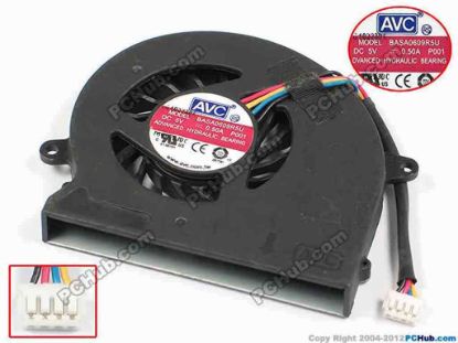 72487 AVC BASA0609R5U Cooling Fan  P001, bw63x56x9.5, w55x4x4, 5V 0.50A,  Bare Fan AVC BASA0609R5U Cooling Fan  For : Aspire Revo RL100