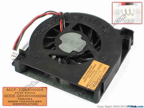 72693 Toshiba MCF-TS5510H05 Cooling Fan  GDM610000234, bw55x55x10, w50x3x3, 5V 400mA, Bare  Toshiba MCF-TS5510H05 Cooling Fan  