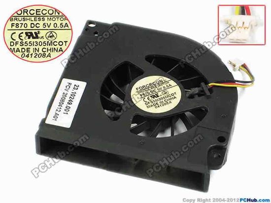 72697 Forcecon DFS551305MC0T Cooling Fan  F870, bw74x70x13, w30x3x3, 5V 0.5A, Bare Fan Forcecon DFS551305MC0T Cooling Fan  
