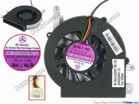 72698 Bi-Sonic BP501005H-09 Cooling Fan  C, bw61x61x12, w95x3x3, 5V 0.39A, Bare Fan Bi-Sonic BP501005H-09 Cooling Fan  