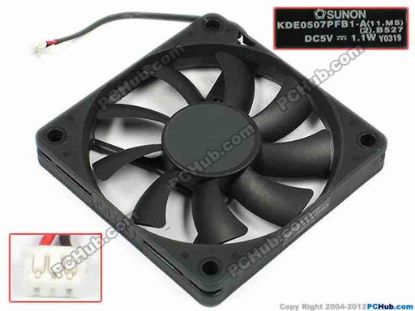 72701 SUNON KDE0507PFB1-A Cooling Fan  11.MS, (2).B527, sq70x70x10, w75x2x3, 5V 1.1W, Bar SUNON KDE0507PFB1-A Cooling Fan  