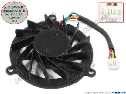 72864 A-Power BS0405MB-R Cooling Fan  dia40x9, w45x4x4, 5V 0.3A, Bare Fan A-Power BS0405MB-R Cooling Fan  