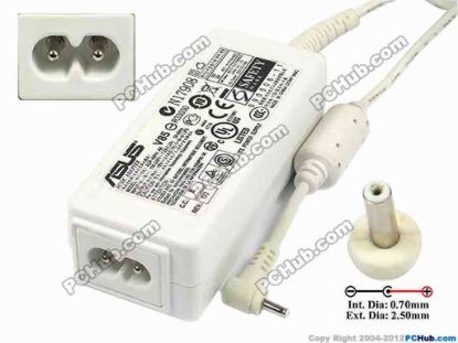 74511 ASUS Common Item (Asus) AC Adapter- Laptop 19V 2.1A, 2.5/0.7mm 2-Prong, White ASUS Common Item (Asus) AC Adapter- Laptop <b>»In stock now ready to ship in 24 hours</b>. 
<p><span class="span11" id="ctl00_ContentPlaceHolder1_ItemDesc1_Label19"></span></p><span class="span11" id="ctl00_ContentPlaceHolder1_ItemDesc1_lblItemDescription">Model: ADP-40PH AB<br />
<br />
INPUT: 100-240V~ 1.2A, 50-60Hz <br />
OUTPUT: 19V 2.1A 40W<br />
Connecter size: Int. Diameter: 0.70mm <br />
Ext. Diameter: 2.5mm<br />
<br />
<div></div>
<div>Dimension: 86 x 35 x 26 mm</div>
<div></div>
<div>*When buying any compatible AC adapter, please take note the type of power cord(2 or 3-prong) used.</div>
<div>
<p>**Please take note, 2 wire AC <a shape="rect" href="http://www.pchub.com/uph/category/356-0-0-1-2/Laptop-Spare-Part.html"><font color="#810081">power cord</font></a> not included.</p></div></span>