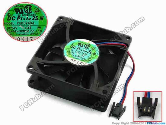 74580 Japan Servo PUDC24D4 Server - Square Fan sq80x80x25, w70x2x2, 24V 0.04A Japan Servo PUDC24D4 Server - Square Fan 