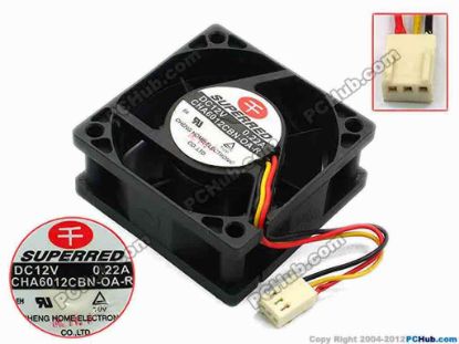74583 Superred CHA6012CBN-OA-R Server - Square Fan sq60x60x25, w70x3x3, 12V 0.22A Superred CHA6012CBN-OA-R Server - Square Fan 