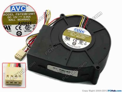 74624 AVC F9733B12MT Server - Blower Fan bw97x94x33, w270x4x4, 12V 0.95A AVC F9733B12MT Server - Blower Fan