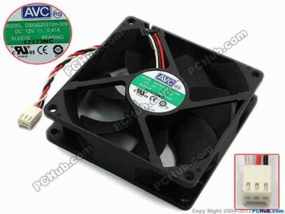 74638 AVC DS09225S12H-009 Server - Square Fan sq92x92x25, w105x3x3, 12V 0.41A AVC DS09225S12H-009 Server - Square Fan 