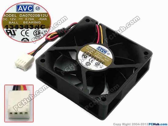 74837 AVC DA07020B12U Server - Square Fan -RAR, sq70x70x20, w155x4x4, 12V 0.70A AVC DA07020B12U Server - Square Fan