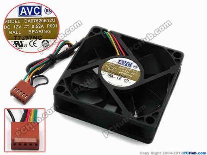 74839 AVC DA07520B12U Server - Square Fan P001, sq75x75x20, w195x4x5, 12V 0.52A AVC DA07520B12U Server - Square Fan