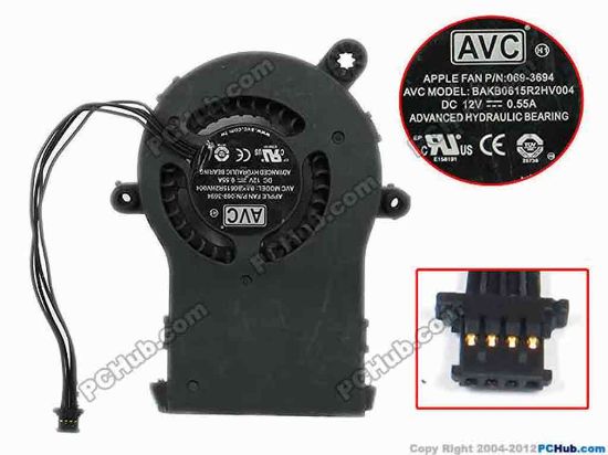 75106 AVC BAKB0615R2HV004 Server - Blower Fan APPLE P/N: 069-3694, w110x4x4, 12V 0.55A AVC BAKB0615R2HV004 Server - Blower Fan