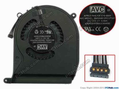 75200 Apple Mac Mini A1347 Cooling Fan  P/N : 610-0069, w50x4x4, 12V 0.50A, Bare fan Apple Mac Mini A1347 Cooling Fan