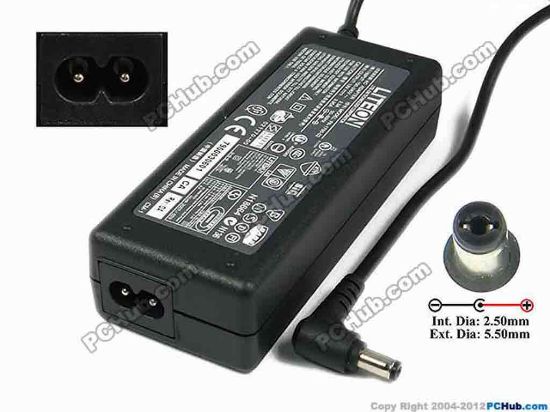 75236 LITE-ON PA-1750-02 AC Adapter- Laptop 19V 3.95A, 5.5/2.5mm, 2-Prong LITE-ON PA-1750-02 AC Adapter- Laptop <span class="span11" id="ctl00_ContentPlaceHolder1_ItemDesc1_lblItemDescription"><b>»In stock now ready to ship in 24 hours</b>. 
<p><span class="span11" id="ctl00_ContentPlaceHolder1_ItemDesc1_Label19"></span></p><span class="span11" id="ctl00_ContentPlaceHolder1_ItemDesc1_lblItemDescription">
<p><span id="ctl00_ContentPlaceHolder1_ItemDesc1_lblItemDescription">Liteon Model: PA-1750-02</span></p>
<p>INPUT: 100-240V~ 2.3A, 50-60Hz <br />
OUTPUT: 19V 3.95A 75W<br />
Connecter size: Int. Diameter: 2.50mm <br />
Ext. Diameter: 5.50mm<br />
Length : 10.00mm<br />
<br />
Dimensions: 127 x 51 x 31 mm</p>
<p>*Please do not mix up with another adapter with the same model number but different connector size, please check carefully the connector's measurement of your adapter.</p>
<p>**When buying any compatible AC adapter, please take note the type of power cord(2 or 3-prong) used.</p>
<p>***Please take note, 2 wire AC <a href="http://www.pchub.com/uph/category/356-0-0-1-2/Laptop-Spare-Part.html"><font color="#810081">power cord</font></a> not included.</p>
<p></p></span></span>