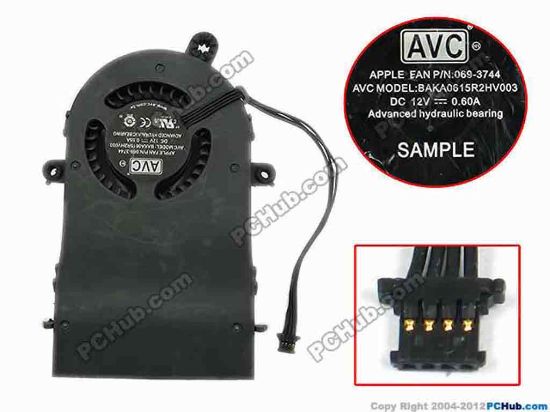 75237 AVC BAKA0615R2HV003 Server - Blower Fan APPLE P/N:069-3744, w100x4x4, 12V 0.55A AVC BAKA0615R2HV003 Server - Blower Fan 