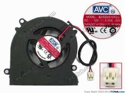 75251 AVC BASB0510R2U Server - Blower Fan -003, bw53x52x10, w100x2x2, 12V 0.25A AVC BASB0510R2U Server - Blower Fan 