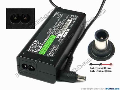 75261 Sony Vaio Parts AC Adapter- Laptop 19.5V 4.7A, 6.0/4.3mm With Pin, 2-Prong   Sony Vaio Parts AC Adapter- Laptop <div>SONY AC Adatper Model: VGP-AC19V41</div>
<div><br />
</div>
<div>INPUT: 100-240V~ 1.5A, 50-60Hz</div>
<div>OUTPUT: 19.5V 4.7A 90W</div>
<div>Connecter size: Int. Diameter: 4.30mm&nbsp;</div>
<div>Ext. Diameter: 6.00mm&nbsp;</div>
<div><br />
</div>
<div>Dimension: 121 x 49 x 30 mm</div>
<div><br />
</div>
<div>*Please take note, 2 wire AC power cord not included.&nbsp;</div>