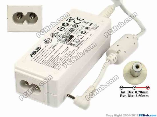75266 ASUS Common Item (Asus) AC Adapter- Laptop 19V 2.1A, 2.5/0.7mm, 2-Prong, White ASUS Common Item (Asus) AC Adapter- Laptop <span class="span11" id="ctl00_ContentPlaceHolder1_ItemDesc1_lblItemDescription">Model: EXA0901XH<br />
<br />
INPUT: 100-240V~ 1.0A, 50-60Hz <br />
OUTPUT: 19V 2.1A 40W<br />
Connecter size: Int. Diameter: 0.70mm <br />
Ext. Diameter: 2.5mm<br />
<br />
<div></div>
<div>Dimension: 86 x 35 x 25 mm</div>
<div></div>
<div>*When buying any compatible AC adapter, please take note the type of power cord(2 or 3-prong) used.</div>
<div>
<p>**Please take note, 2 wire AC <a shape="rect" href="http://www.pchub.com/uph/category/356-0-0-1-2/Laptop-Spare-Part.html"><font color="#810081">power cord</font></a> not included.</p></div></span>