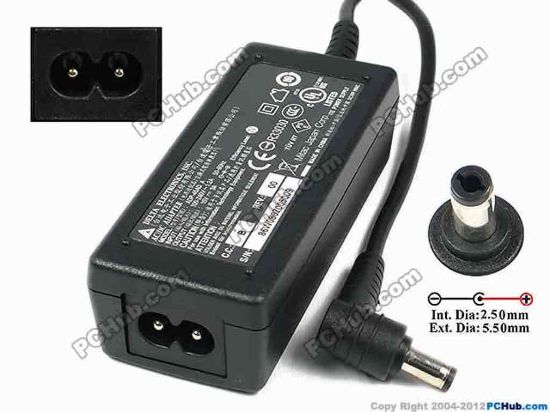 75290 Delta Electronics ADP-45AD AC Adapter- Laptop 15V 3A, 5.5/2.5mm, 2-Prong Delta Electronics ADP-45AD AC Adapter- Laptop <b>»In stock now ready to ship in 24 hours</b>. 
<p><span class="span11" id="ctl00_ContentPlaceHolder1_ItemDesc1_Label19"></span></p><span id="ctl00_ContentPlaceHolder1_ItemDesc1_lblItemDescription" style="font: 12px/20px verdana, arial, helvetica, sans-serif; color: #111111">
<p style="padding-bottom: 0px; margin: 0px; padding-left: 0px; padding-right: 0px; padding-top: 0px"><span id="ctl00_ContentPlaceHolder1_ItemDesc1_lblItemDescription" style="padding-bottom: 0px; margin: 0px; padding-left: 0px; padding-right: 0px; padding-top: 0px">Input : 100-240V 1.2A, 50/60Hz <br style="padding-bottom: 0px; margin: 0px; padding-left: 0px; padding-right: 0px; padding-top: 0px" />
Output : 15V 3A 45W </span></p>
<div>Connecter size: Int. Diameter: 2.50mm <br style="padding-bottom: 0px; margin: 0px; padding-left: 0px; padding-right: 0px; padding-top: 0px" />
Ext. Diameter: 5.50mm<br style="padding-bottom: 0px; margin: 0px; padding-left: 0px; padding-right: 0px; padding-top: 0px" />
<br style="padding-bottom: 0px; margin: 0px; padding-left: 0px; padding-right: 0px; padding-top: 0px" />
Dimension: 93 x 40 x 28mm<br style="padding-bottom: 0px; margin: 0px; padding-left: 0px; padding-right: 0px; padding-top: 0px" />
<br style="padding-bottom: 0px; margin: 0px; padding-left: 0px; padding-right: 0px; padding-top: 0px" />
<br style="padding-bottom: 0px; margin: 0px; padding-left: 0px; padding-right: 0px; padding-top: 0px" />
**When buying any compatible AC adapter, please take note the type of power cord(2 or 3-prong) used.<br style="padding-bottom: 0px; margin: 0px; padding-left: 0px; padding-right: 0px; padding-top: 0px" />
<br style="padding-bottom: 0px; margin: 0px; padding-left: 0px; padding-right: 0px; padding-top: 0px" />
***Please take note, 2 wire AC <a href="http://www.pchub.com/uph/category/356/Power-Core.html" style="padding-bottom: 0px; margin: 0px; padding-left: 0px; padding-right: 0px; padding-top: 0px"><font color="#0066cc">power cord</font></a> not included.</div></span>