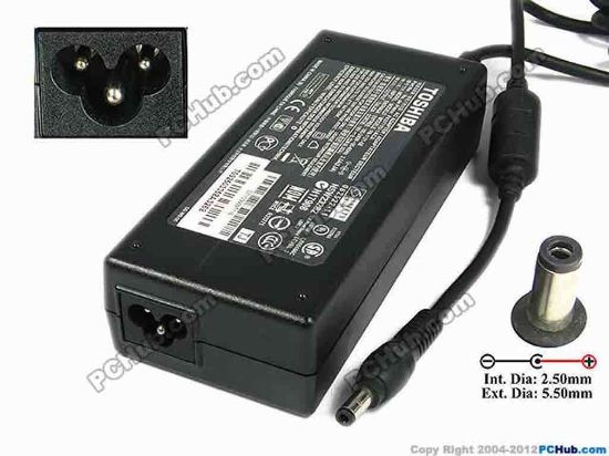75312 Toshiba Common Item (Toshiba) AC Adapter- Laptop 19V 6.32A, 5.5/2.5mm, 3-Prong Toshiba Common Item (Toshiba) AC Adapter- Laptop <b>»In stock now ready to ship in 24 hours</b>. 
<p><span class="span11" id="ctl00_ContentPlaceHolder1_ItemDesc1_Label19"></span></p><span class="span11" id="ctl00_ContentPlaceHolder1_ItemDesc1_lblItemDescription">
<p><span id="ctl00_ContentPlaceHolder1_ItemDesc1_lblItemDescription">Toshiba P/N: <strong>PA3717U-1ACA</strong><br />
Model: PA-1121-08<br />
<br />
INPUT: 100-240V~ 2.0A, 50-60Hz <br />
</span>OUTPUT: 19V 6.32A 120W<br />
Connecter size: Int. Diameter: 2.50mm <br />
Ext. Diameter: 5.50mm<br />
Length : 12.00mm<br />
<br />
Dimension: 150 &nbsp;x 65 x 36 mm</p>
<p>*When buying any compatible AC adapter, please take note the type of power cord(2 or 3-prong) used.</p>
<p>**Please take note, 3 wire AC <a href="http://www.pchub.com/uph/category/356/Power-Core.html"><font color="#810081">power cord</font></a> not included.</p>
<p></p></span>
