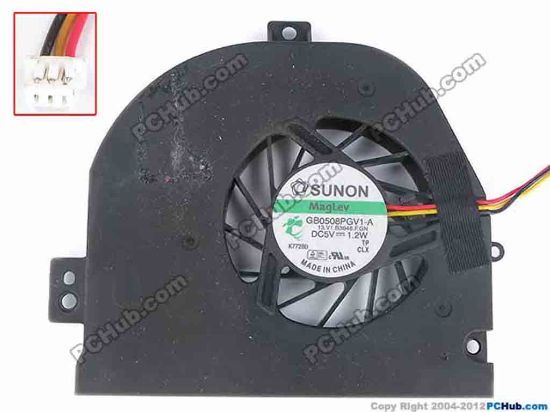 76722 SUNON GB0508PGV1-A Cooling Fan  13.V1.B3048.F.GN, bw80x70x12, w225x3x3, 5V 1.2W, B SUNON GB0508PGV1-A Cooling Fan  