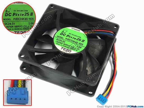 77302 Japan Servo PUDC24K4S-605 Server - Square Fan sq80x80x25, w70x4x4, 24.5V 2.6W Japan Servo PUDC24K4S-605 Server - Square Fan 