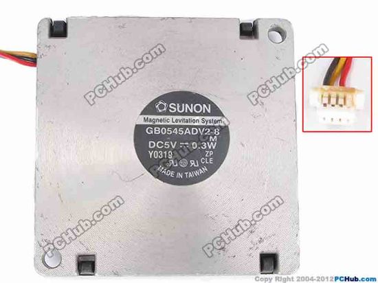 77394 SUNON GB0545ADV2-8 Cooling Fan  GB0545ADV2-8, Bare, 54x45x7.5, w115x3x4, 5V 0.3W SUNON GB0545ADV2-8 Cooling Fan  