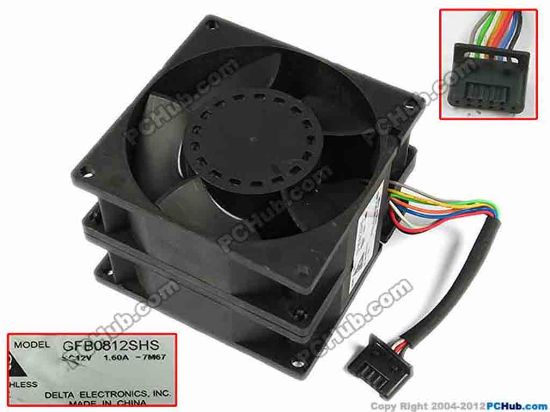77414 Delta Electronics GFB0812SHS Server - Square Fan -7M67, sq80x80x55, w100x8x6, 12V 1.60A Delta Electronics GFB0812SHS Server - Square Fan 