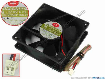 77444 Superred CHA8012CS-27 Server - Square Fan sq80x80x25, w110x2x2, 12V 0.17A Superred CHA8012CS-27 Server - Square Fan 