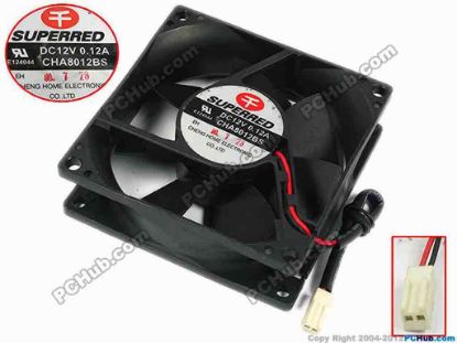 77446 Superred CHA8012BS Server - Square Fan sq80x80x25, w90x2x2, 12V 0.12A Superred CHA8012BS Server - Square Fan 