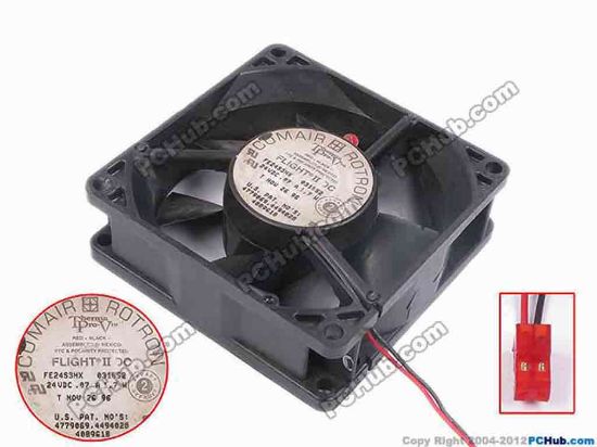 77450 Comair Rotron FE24S3HX Server - Square Fan sq80x80x25, w120x2x2, 24V 0.07A Comair Rotron FE24S3HX Server - Square Fan 