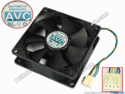 77506 AVC Z8H708D101 Server - Square Fan sq80x80x25, w125x4x4, 12V AVC Z8H708D101 Server - Square Fan 
